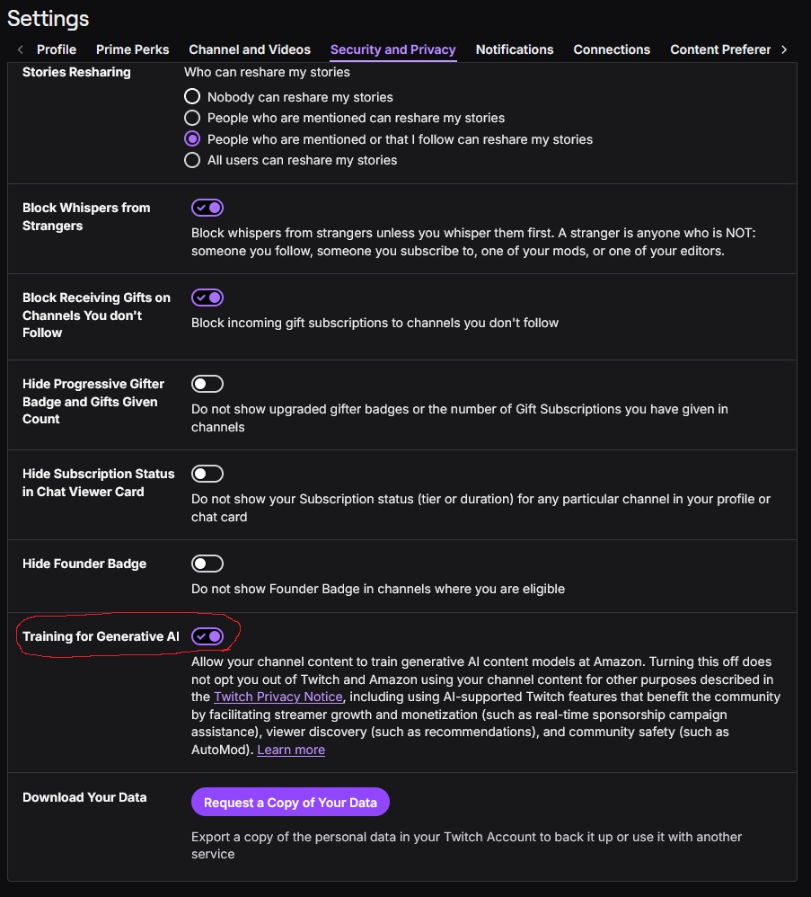 Twitch Settings Screenshot